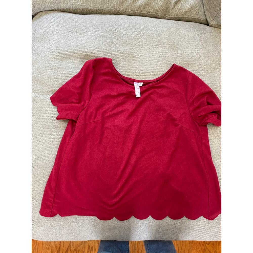 Alya Red Scalloped Hem Short Sleeve Top Size M